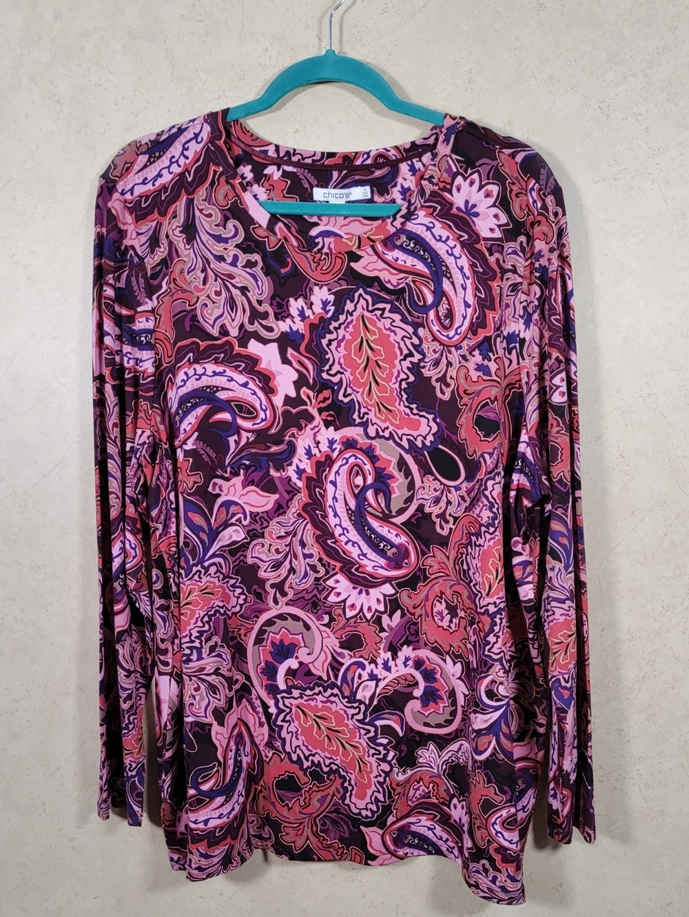 I134 Chico's Purple & Pink  Paisley Knit Top 4 XXL NEW